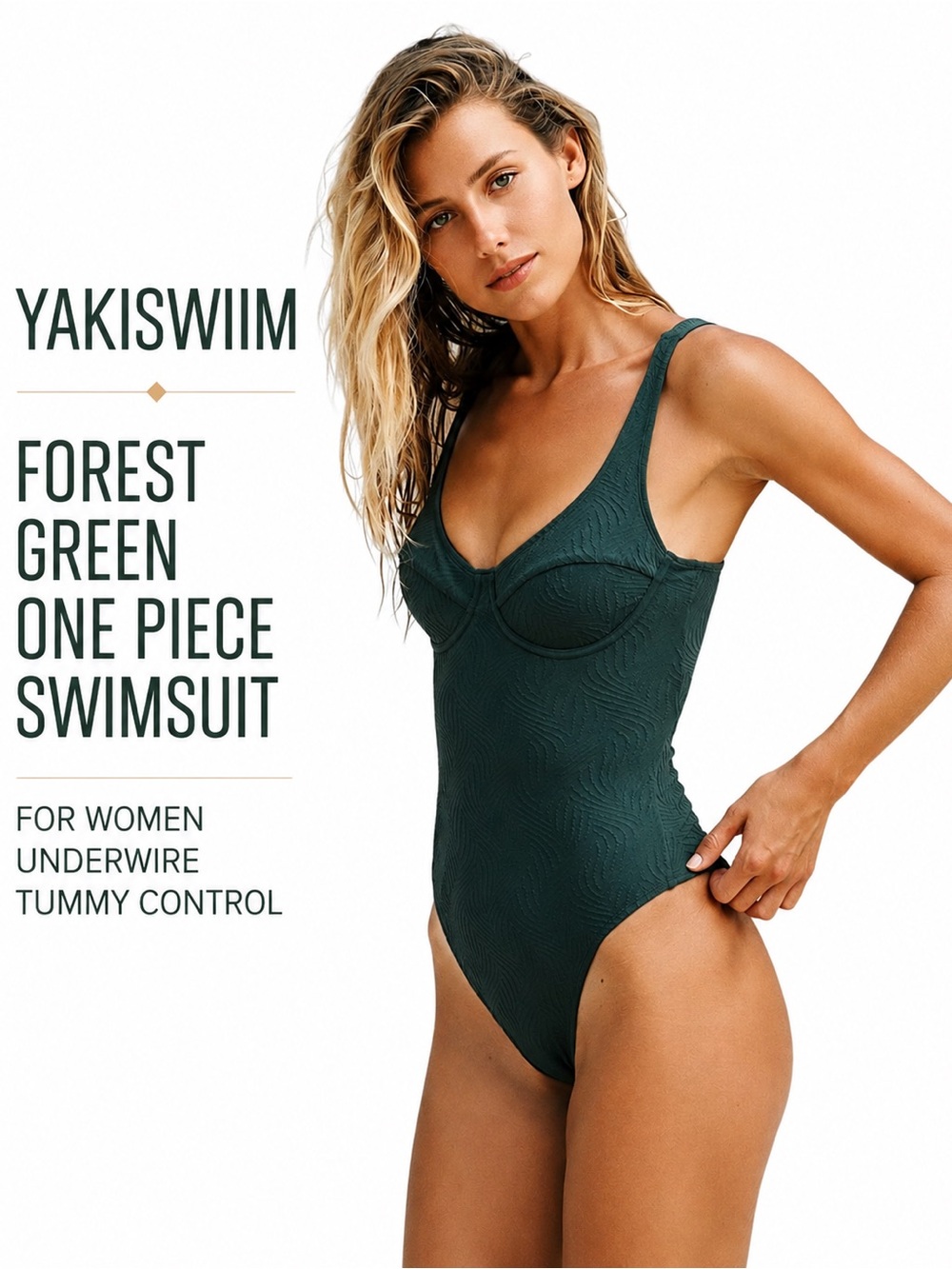 YAKISWIIM Forest Green Underwire Tummy Control One Piece Swimsuit Women